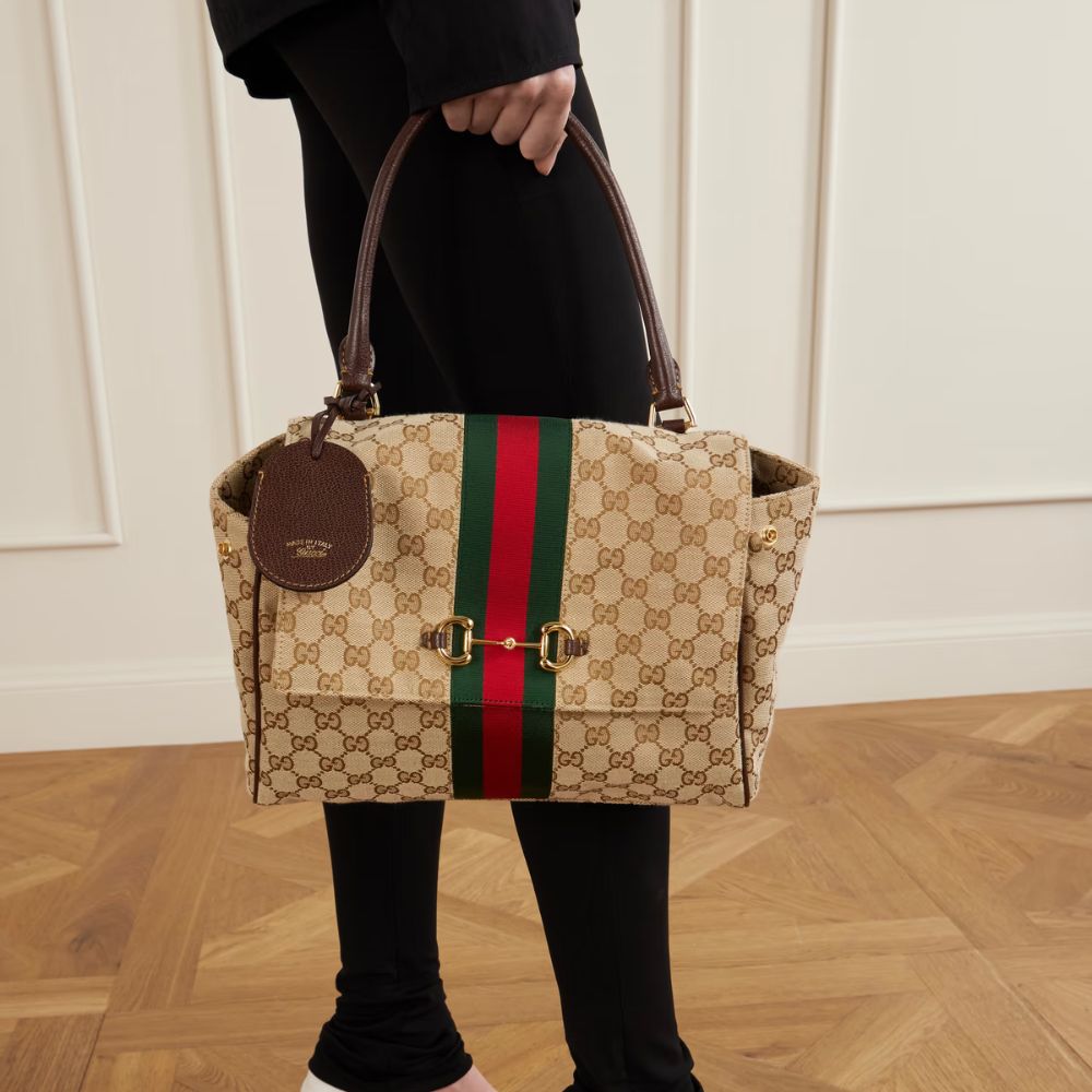 Gucci Paparazzo Medium Top Handle Bag GG Canvas Sand Brown 12.6 Inches