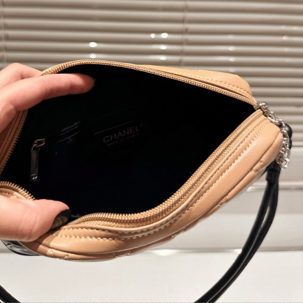 Chanel Cambon Ligne Shoulder Bag Milk Tea/Black Bicolor 8.6 Inches