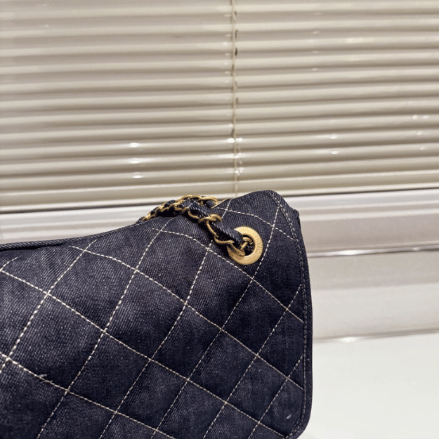 Chanel Denim Classic Flap Shoulder Bag Dark Blue Denim 16.9 Inches