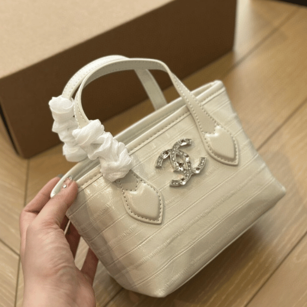 Chanel Vanity Mini Tote Bag With Crystal Cc Logo Off-White 6.3 Inches
