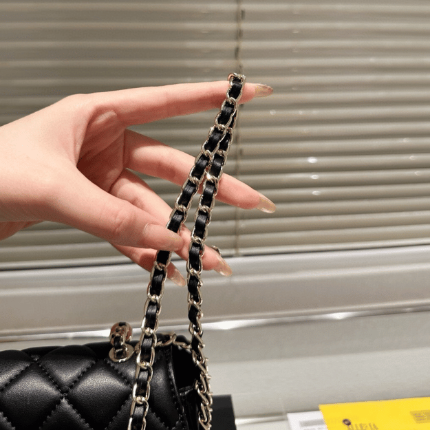 Chanel Top Handle Half-Moon Flap Bag Black 6.3 Inches