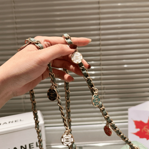 Chanel Mini Square Flap Bag Mint Green Charm Chain 7.5 Inches