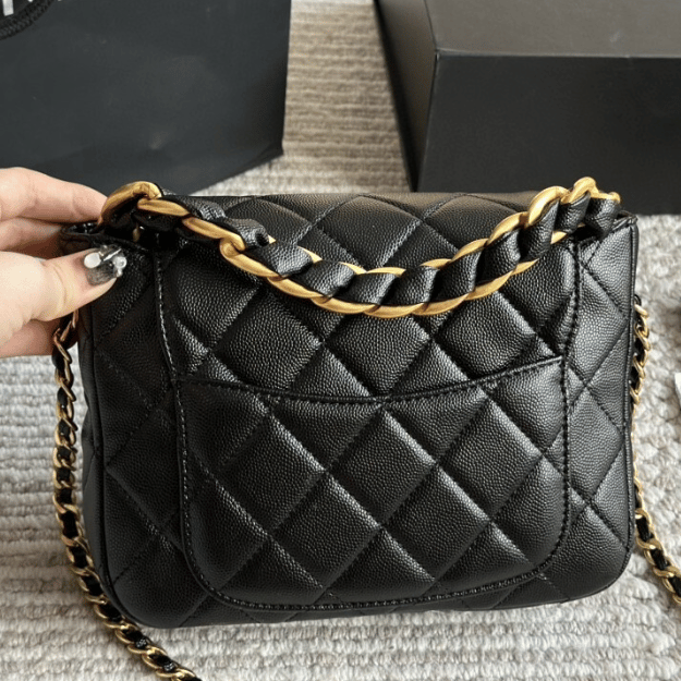 Chanel Messenger/Top Handle Flap Bag Black 8.3 Inches