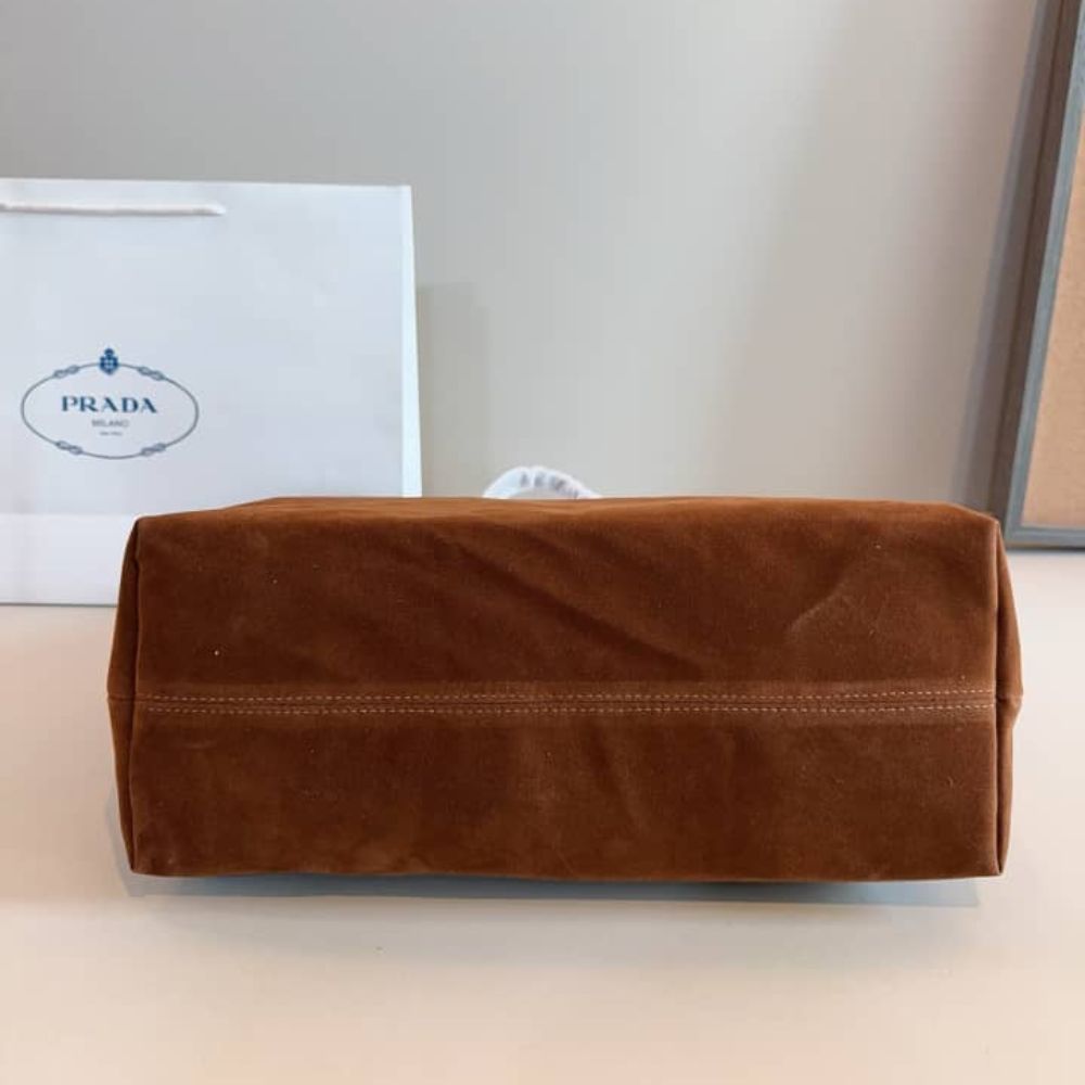 Prada Suede Tote Bag Cocoa Brown 14.6 Inches