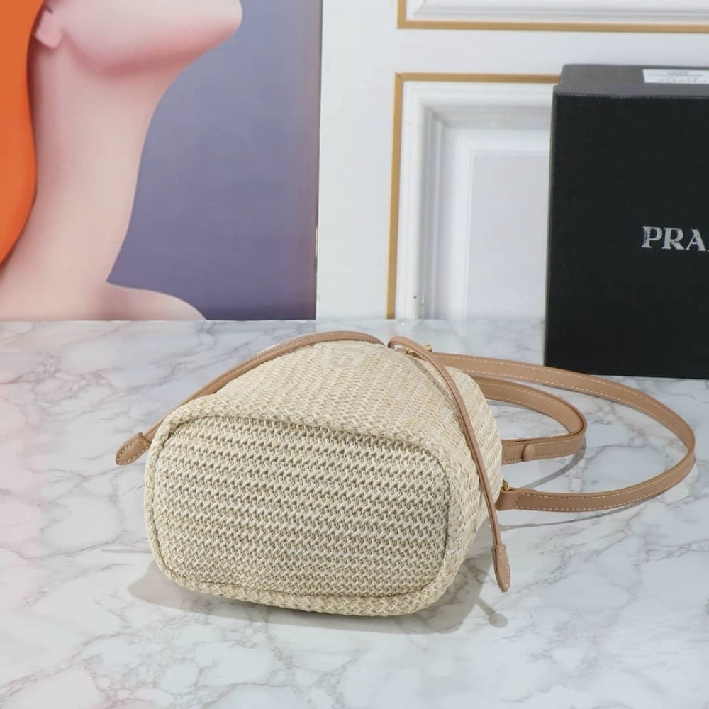 Prada Crochet Bucket Bag Beige 24cm 1BE068 2M2T F0018 V OUO
