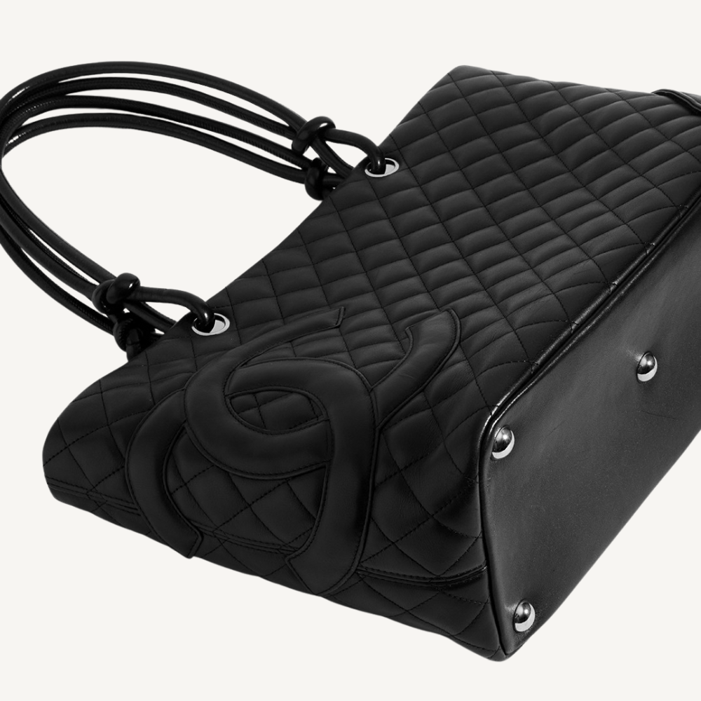 Chanel Cambon Ligne Large Tote Bag Black Pink 15.5 Inches