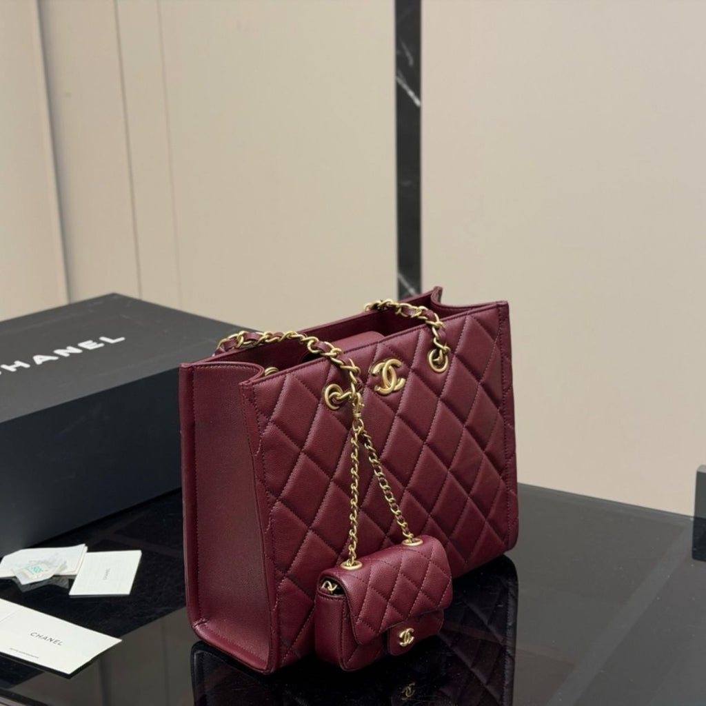 Chanel Small Shopping Bag Gold Tone Burgundy 12.2 Inches AS4940 B17067 NY570