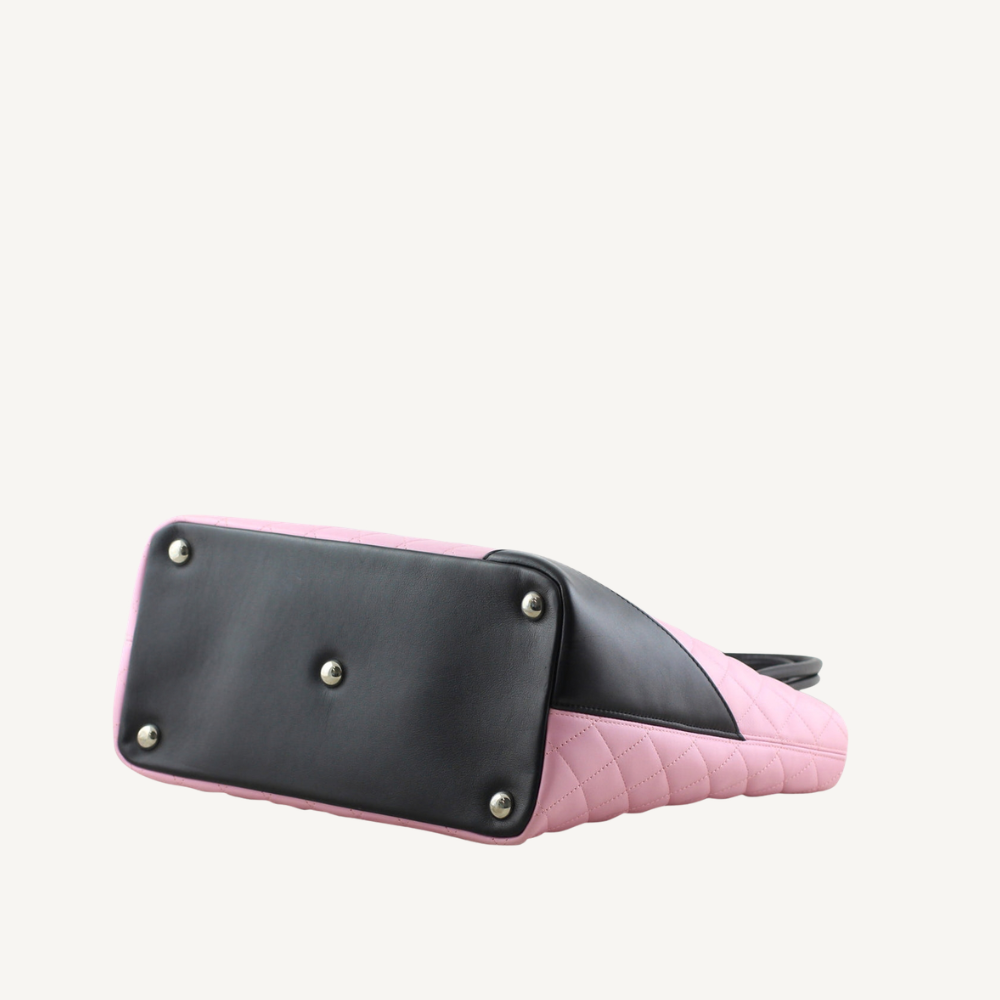 Chanel Cambon Ligne Large Tote Bag Pink Black 15.5 Inches