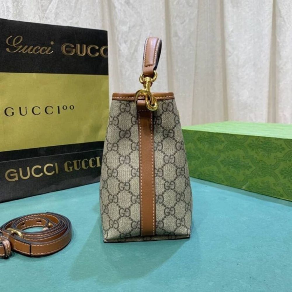 Gucci Gg Emblem Mini Bucket Bag Beige 8.3 Inches ‎815118 FAD6L 9758