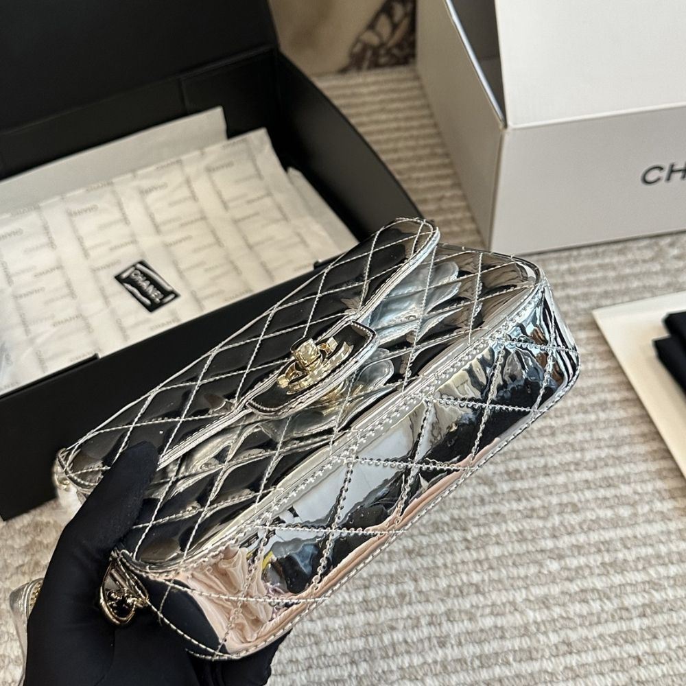 Chanel Mini Flap Bag Star Coin Purse Silver 9.4 Inches AS4648 B14873 Nt666