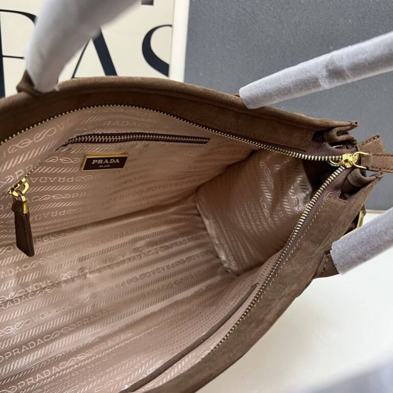Prada Bonnie Large Suede Handbag Cacao Brown 15 Inches 1Ba433 2C4S F0324 V Moo