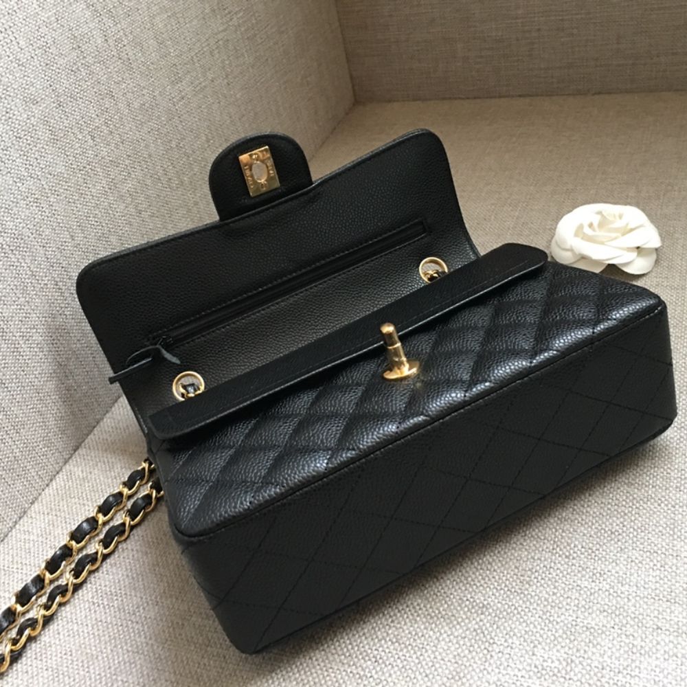 [Premium Quality] – Chanel Medium Classic Handbag Grained And Gold Tone Metal Black 10.2 Inches A01113 Y01864 C3906