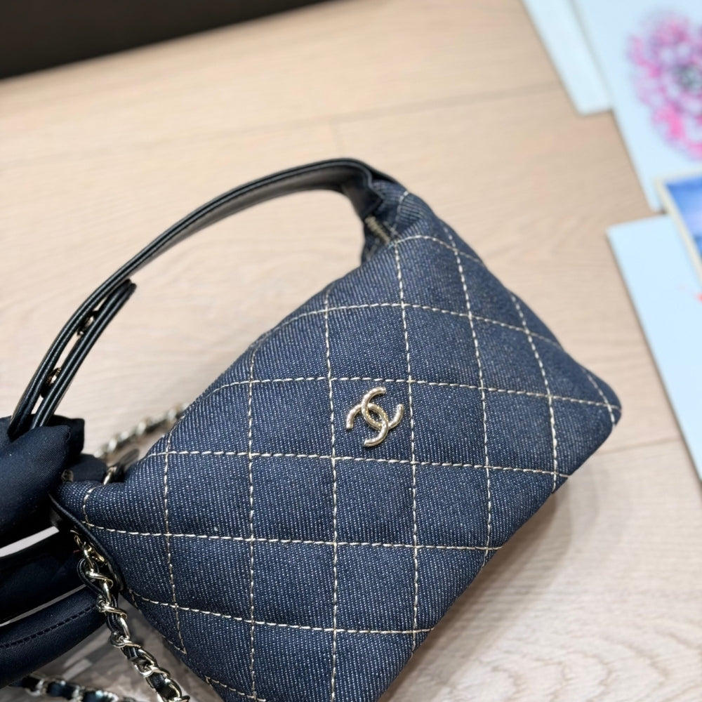 Chanel Mini Clutch With Shoulder Strap Denim Dark Blue 17cm