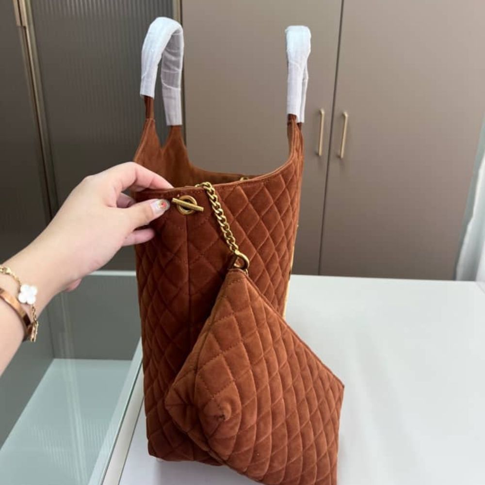 Saint Laurent Large Tote Bag In Suede Copper 14.2 Inches