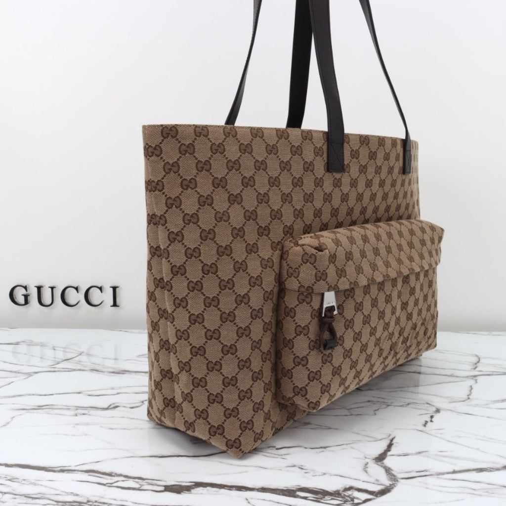 Gucci Large Gg Tote Bag Beige And Ebony Original Gg Canvas 17.7 Inches ‎802166 Faduu 8657