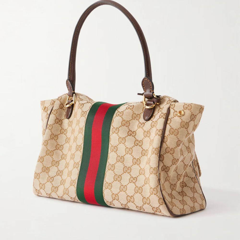 Gucci Paparazzo Medium Top Handle Bag GG Canvas Sand Brown 12.6 Inches