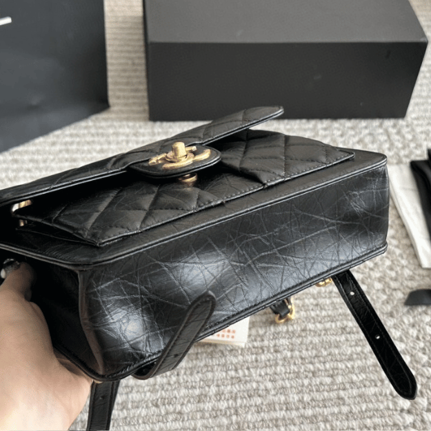 Chanel Vintage Postman Flap Backpack Black 8.7 Inches