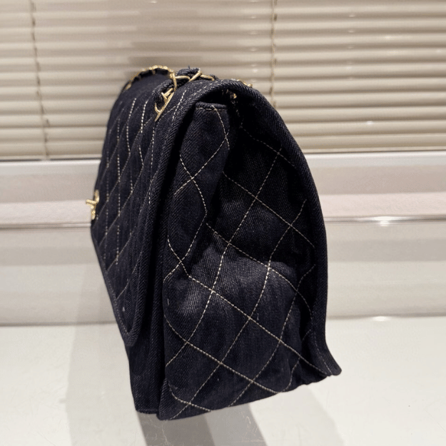 Chanel Denim Classic Flap Shoulder Bag Dark Blue Denim 16.9 Inches