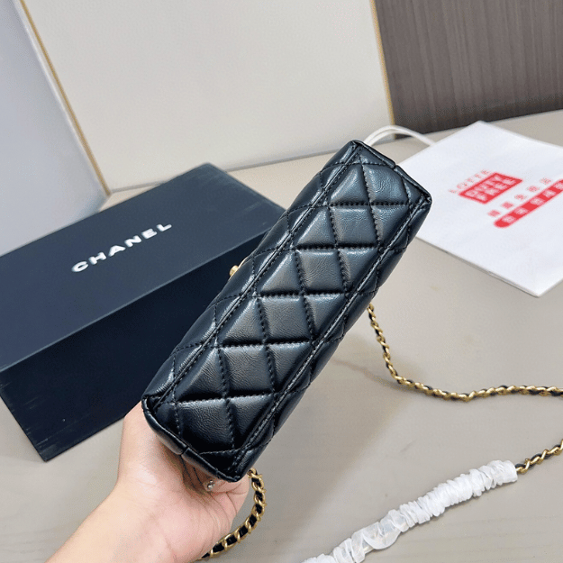 Chanel Mini Top Handle Flap Bag Black 8.3 Inches