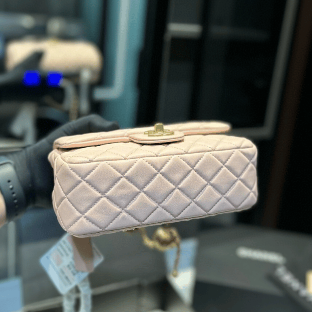 Chanel Mini Square Flap Bag With Gold Ball Light Pink 7.9 Inches