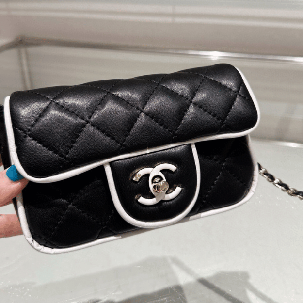 Chanel Flap Bag Black With White Piping 7.1 Inches