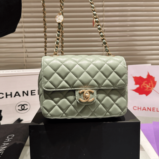 Chanel Mini Square Flap Bag Mint Green Charm Chain 7.5 Inches