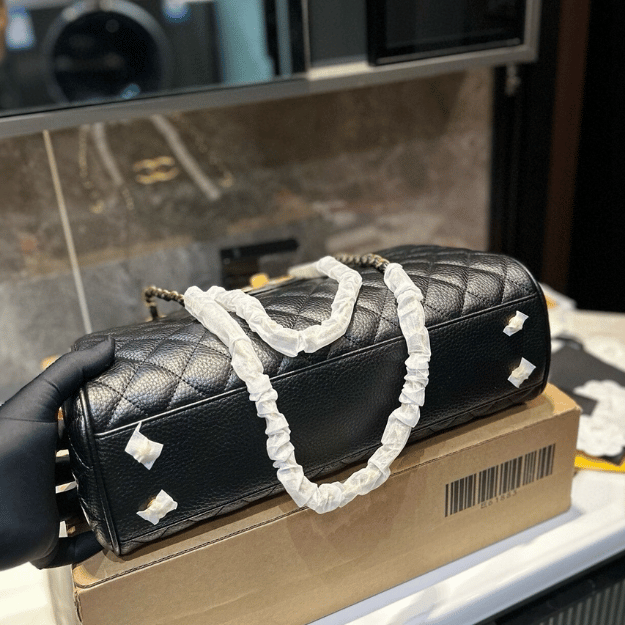 Chanel Quilted Chain Tote Bag Black 14.2 Inches