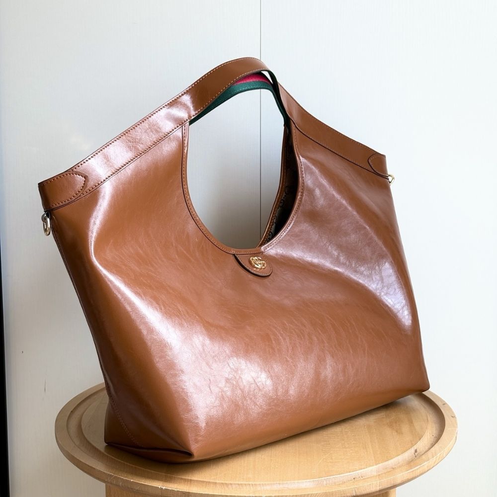 Gucci Giglio Large Tote Bag Dark Brown Leather 23.6 Inches 853971 AAF2H 7645
