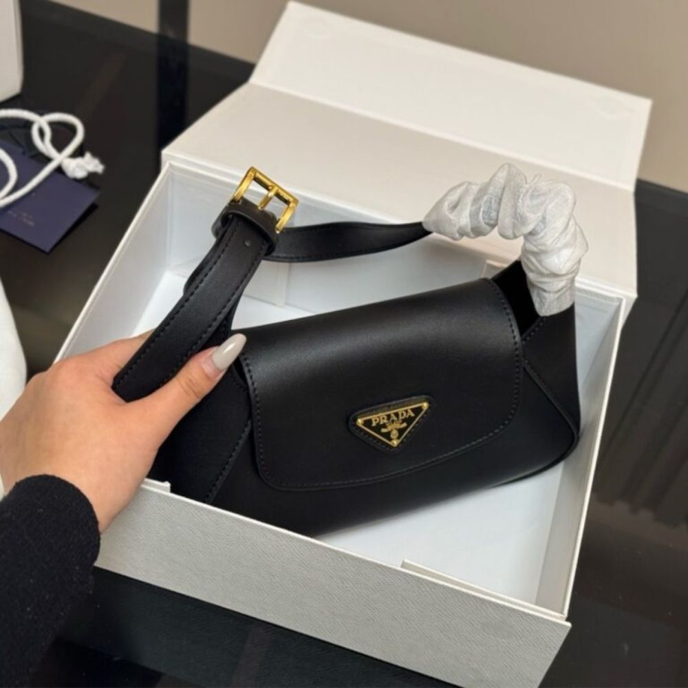 Prada Triangle Logo Shoulder Bag Black 9.4 Inches