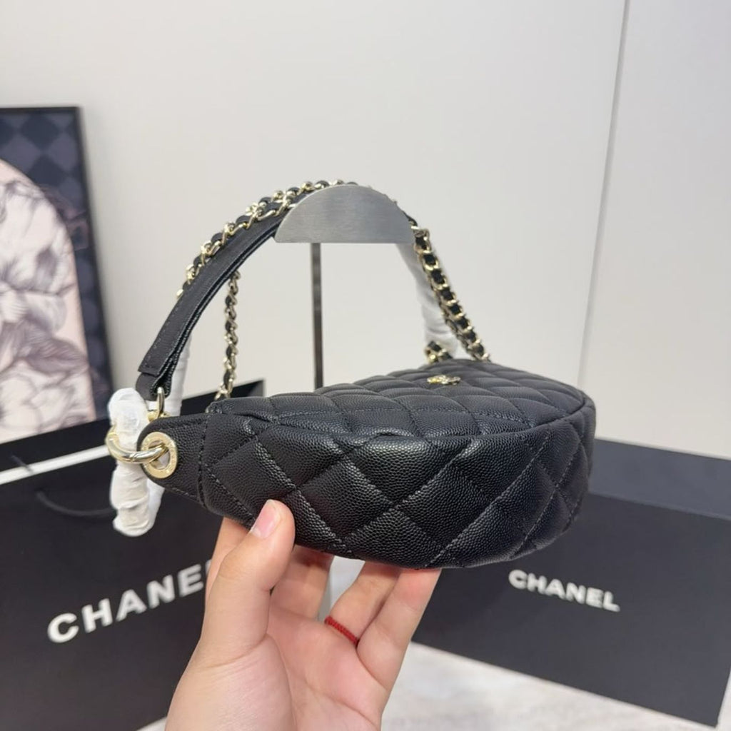 Chanel Quilted Chain Around Pouch Black 7.5 Inches