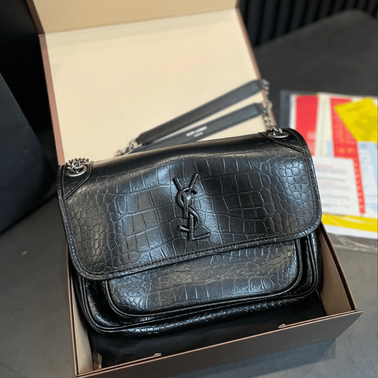 Saint Laurent Niki Bag Black Croc 11 Inches