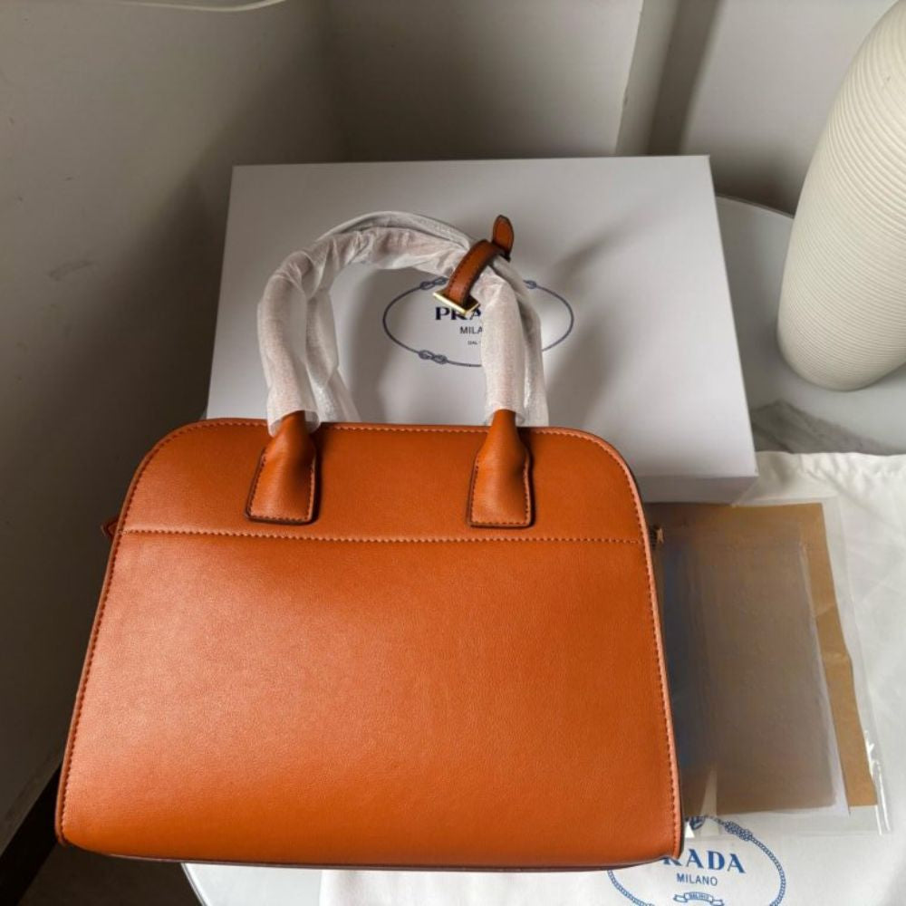 Prada Medium Leather Tote Bag Dark Orange 12.6 Inches 1Bg517 2Cys F03Bh V Ooo