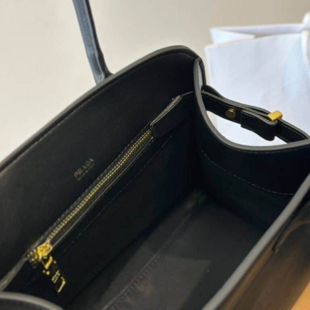 Prada Medium Leather Tote Bag Black 12.6 Inches 1Bg538 2Cys F0002 V Ooo