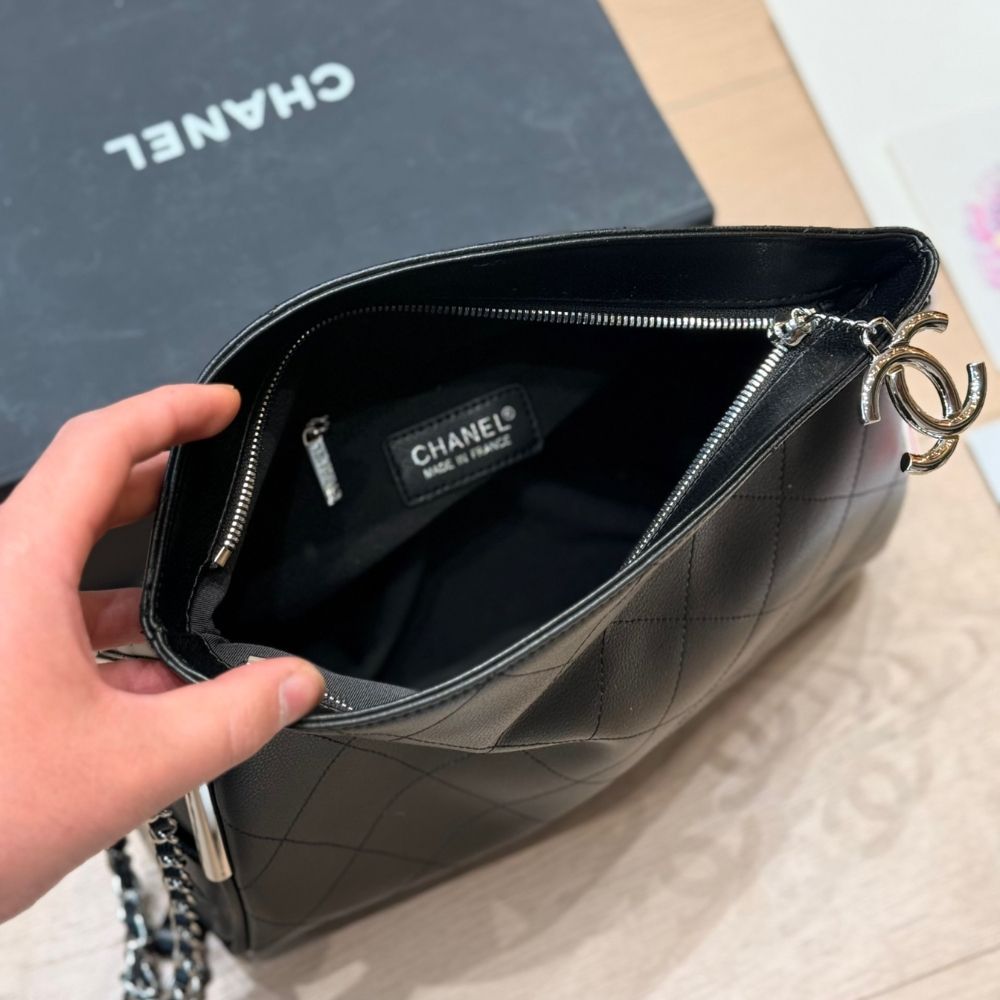 Chanel Ultimate Soft Hobo Bag Silver Hardware Black 15 Inches