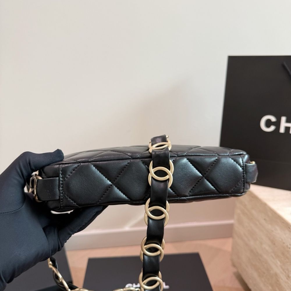 Chanel Hobo Handbag Gold Tone Hardware Black 9.4 Inches AS5177 B18293 94305
