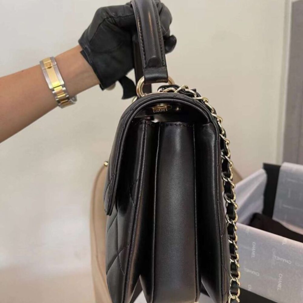 Chanel Flap Bag With Top Handle Bag With Gold Metal Black 9.8 Inches A92236 Y60767 94305