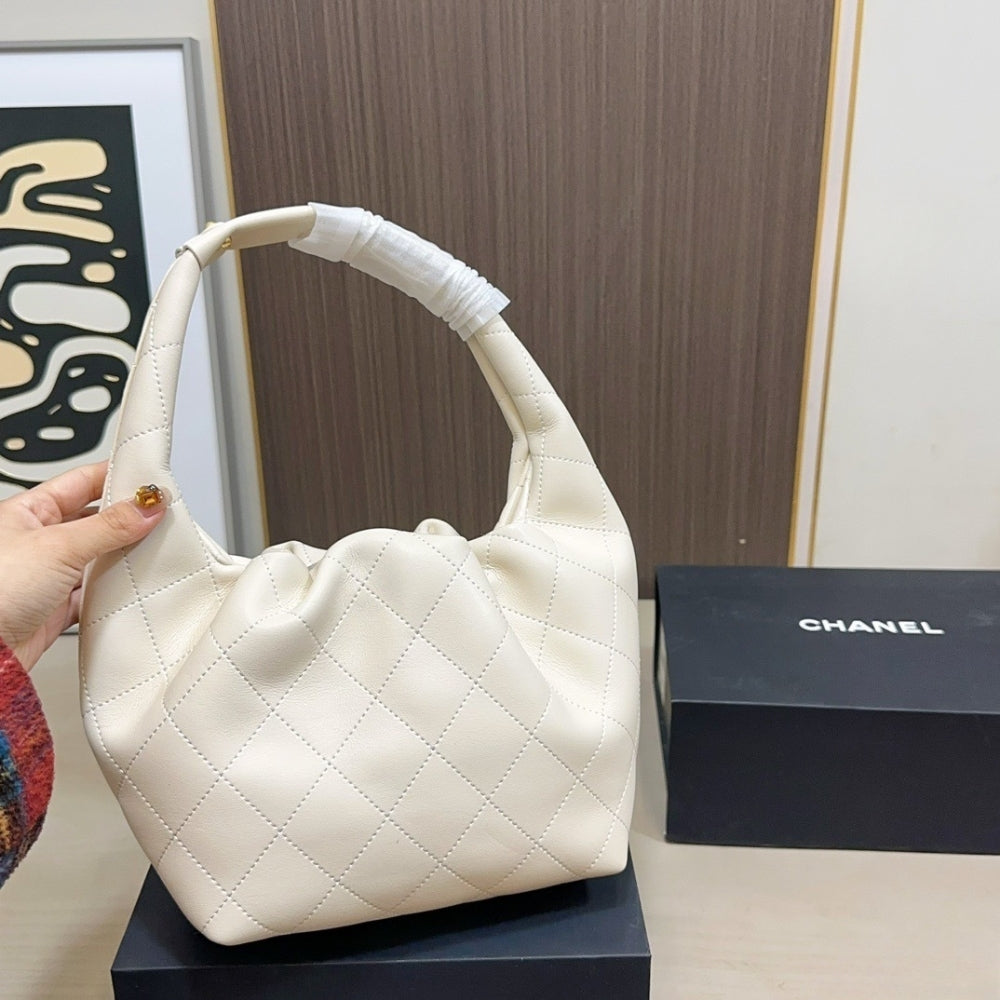 Chanel Mini Hobo Handbag Gold Tone Hardware Beige 7.5 Inches AS5976B22897U4531