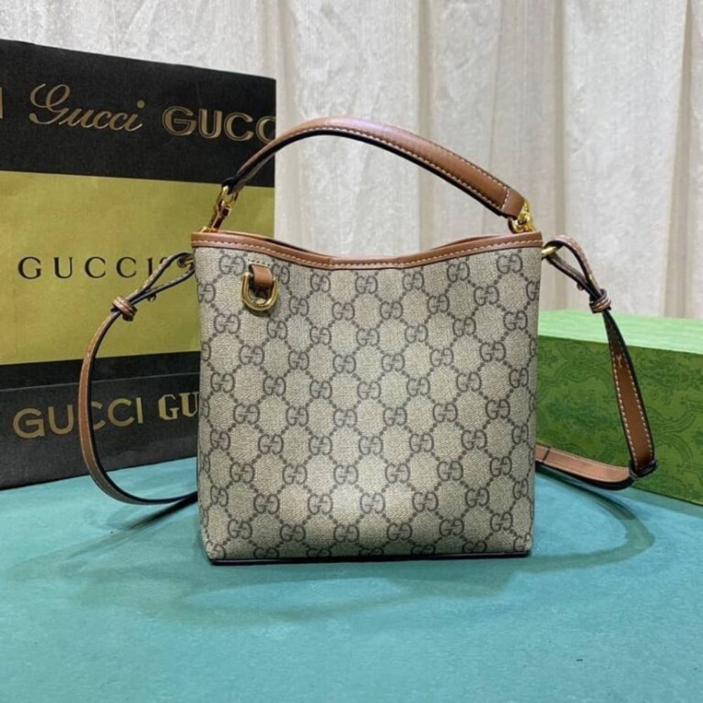 Gucci Gg Emblem Mini Bucket Bag Beige 8.3 Inches ‎815118 FAD6L 9758