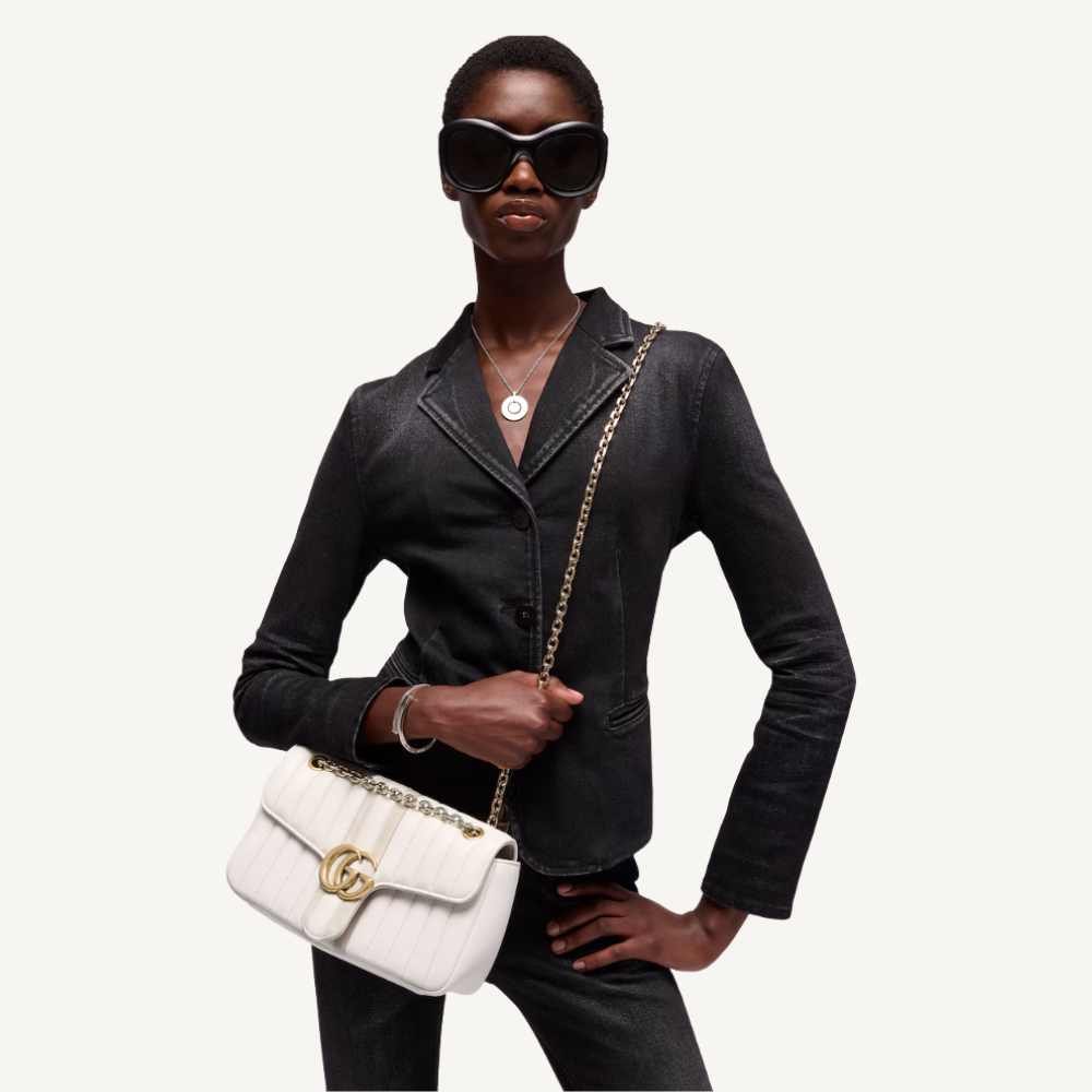 Gucci Jetset GG Marmont Medium Shoulder Bag White 10.2 Inches