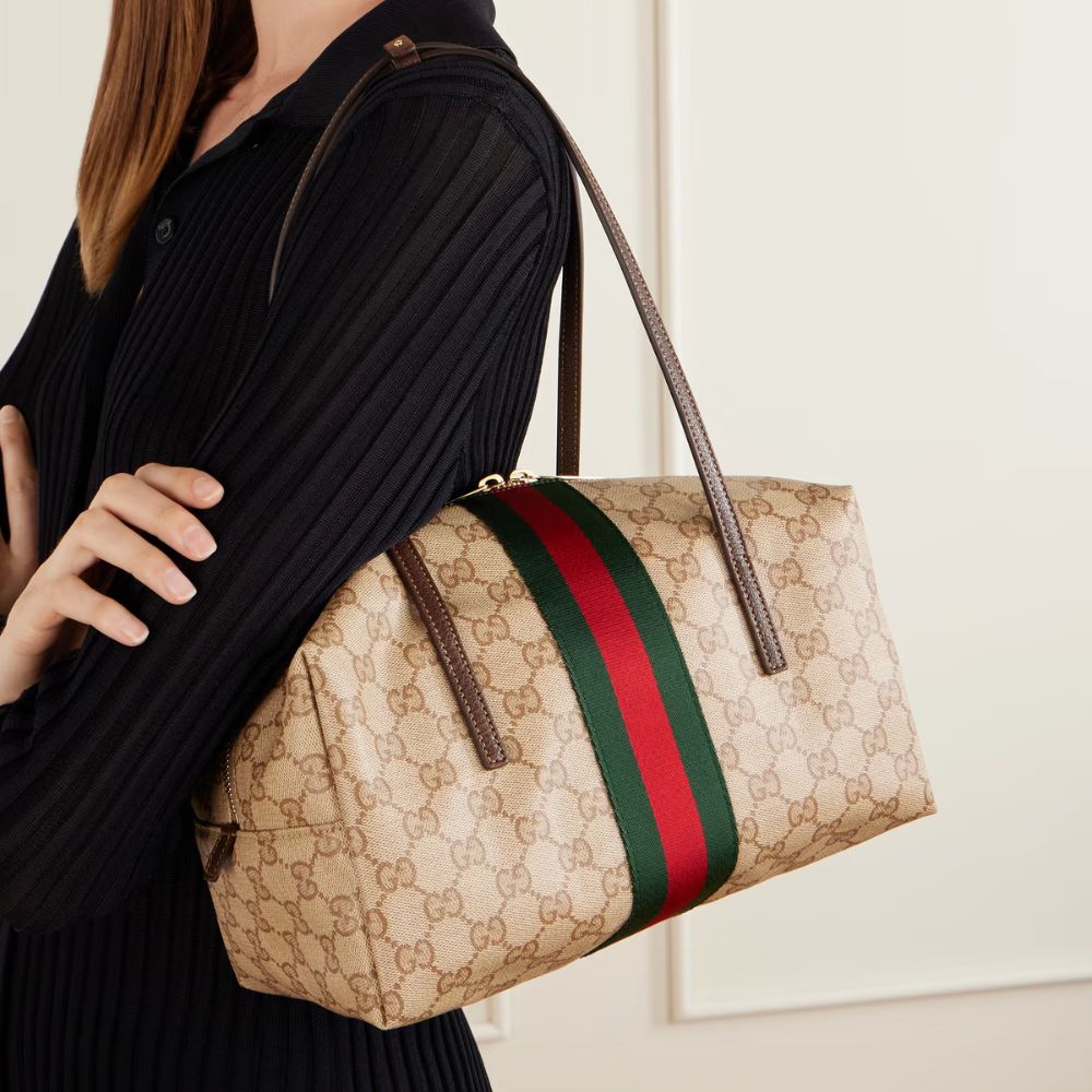 Gucci Melrose Medium Boston Bag Sand Dark Brown 11.4 Inches