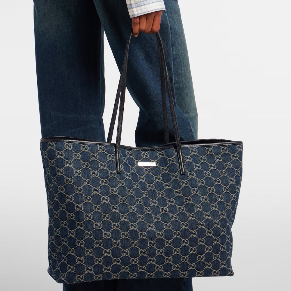 Gucci Generation Medium Tote Bag GG Denim Dark Blue 15 Inches