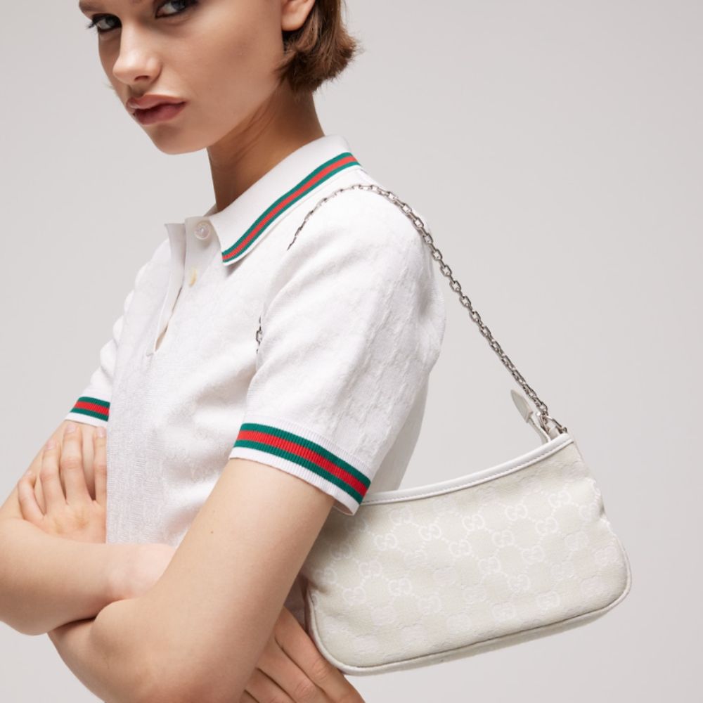 Gucci Gossip Small Shoulder Bag Ivory GG Canvas 8.3 Inches
