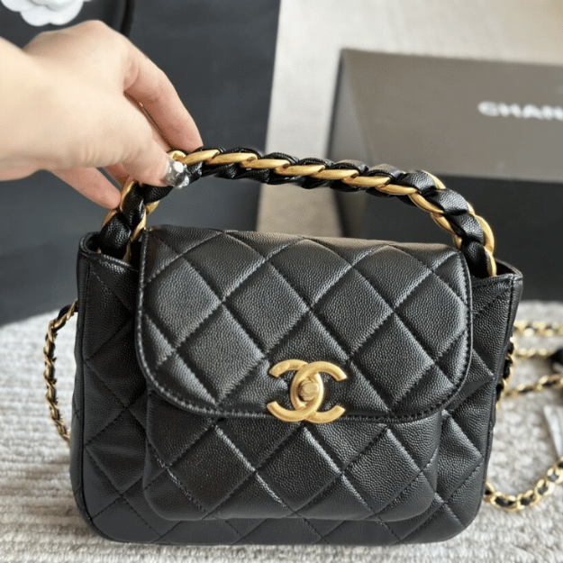 Chanel Messenger/Top Handle Flap Bag Black 8.3 Inches