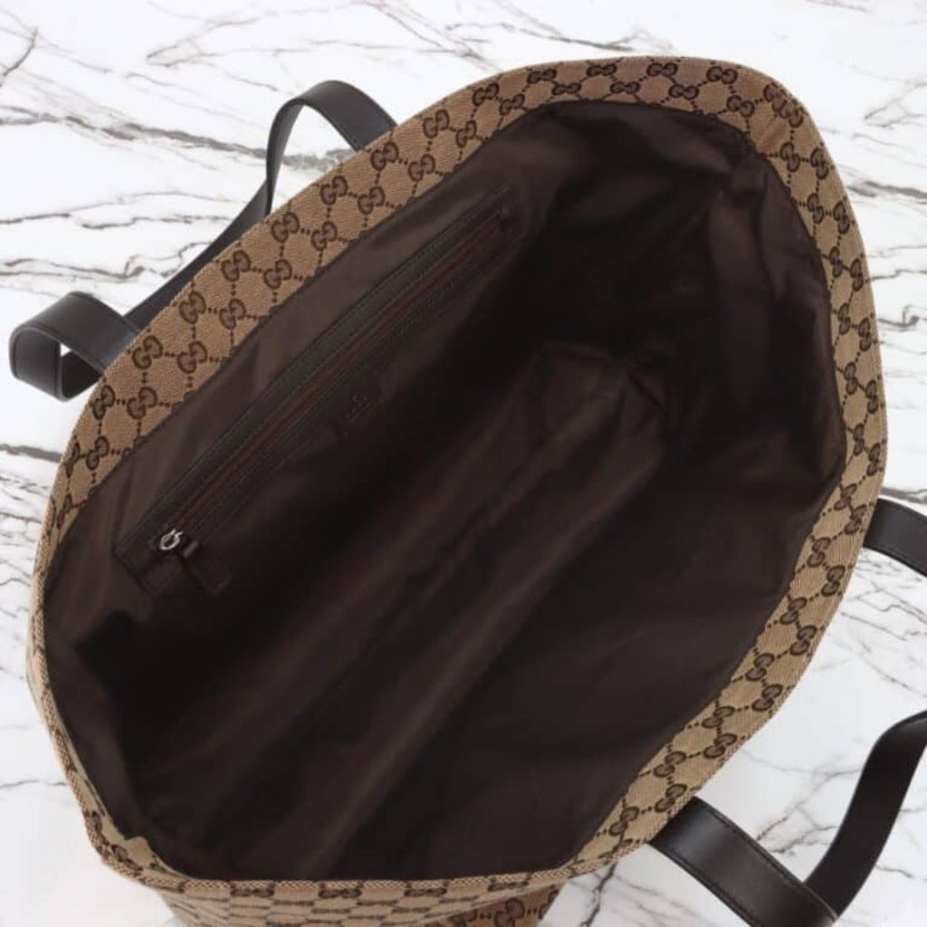 Gucci Large Gg Tote Bag Beige And Ebony Original Gg Canvas 17.7 Inches ‎802166 Faduu 8657