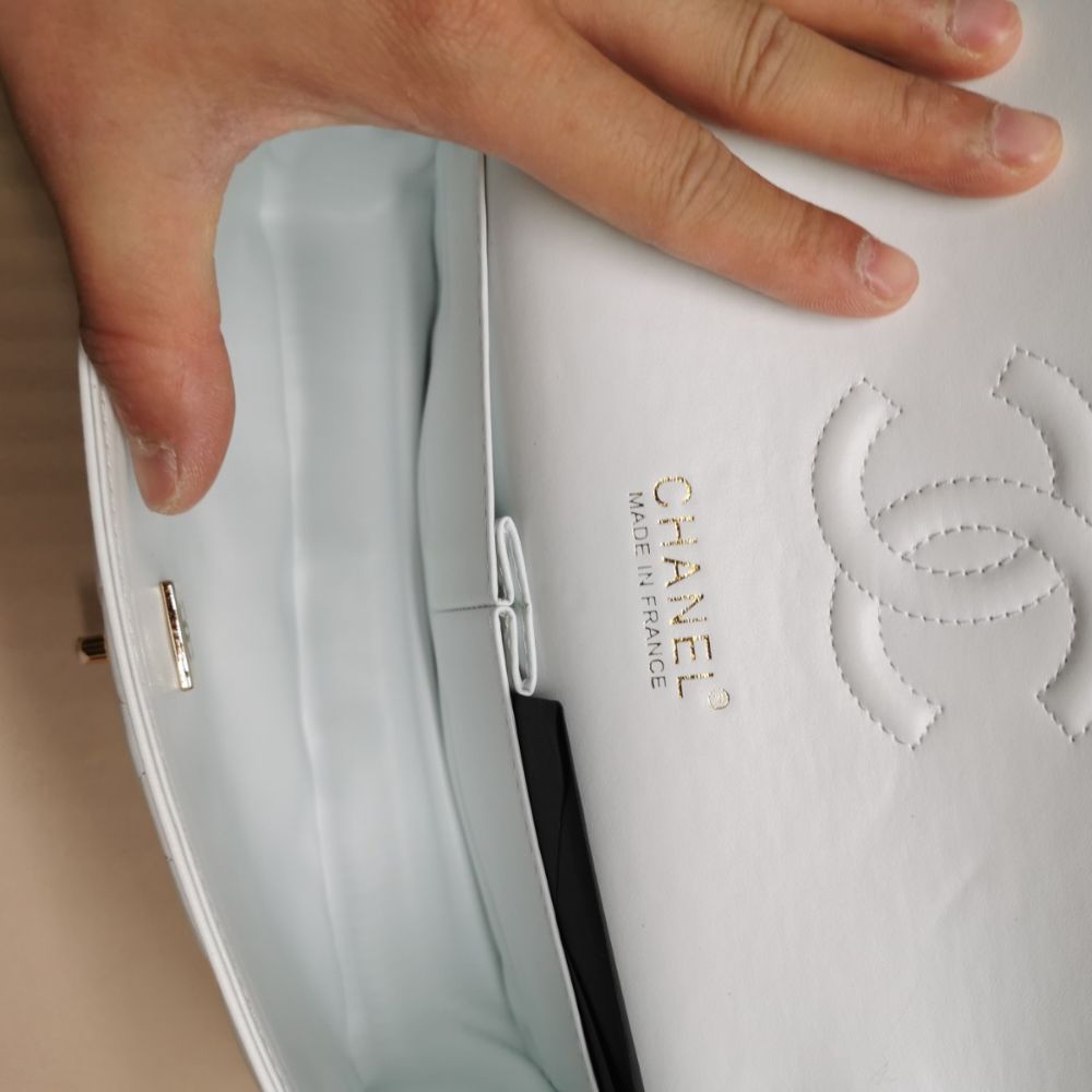 Chanel Classic Flap Bag White 9.8 Inches