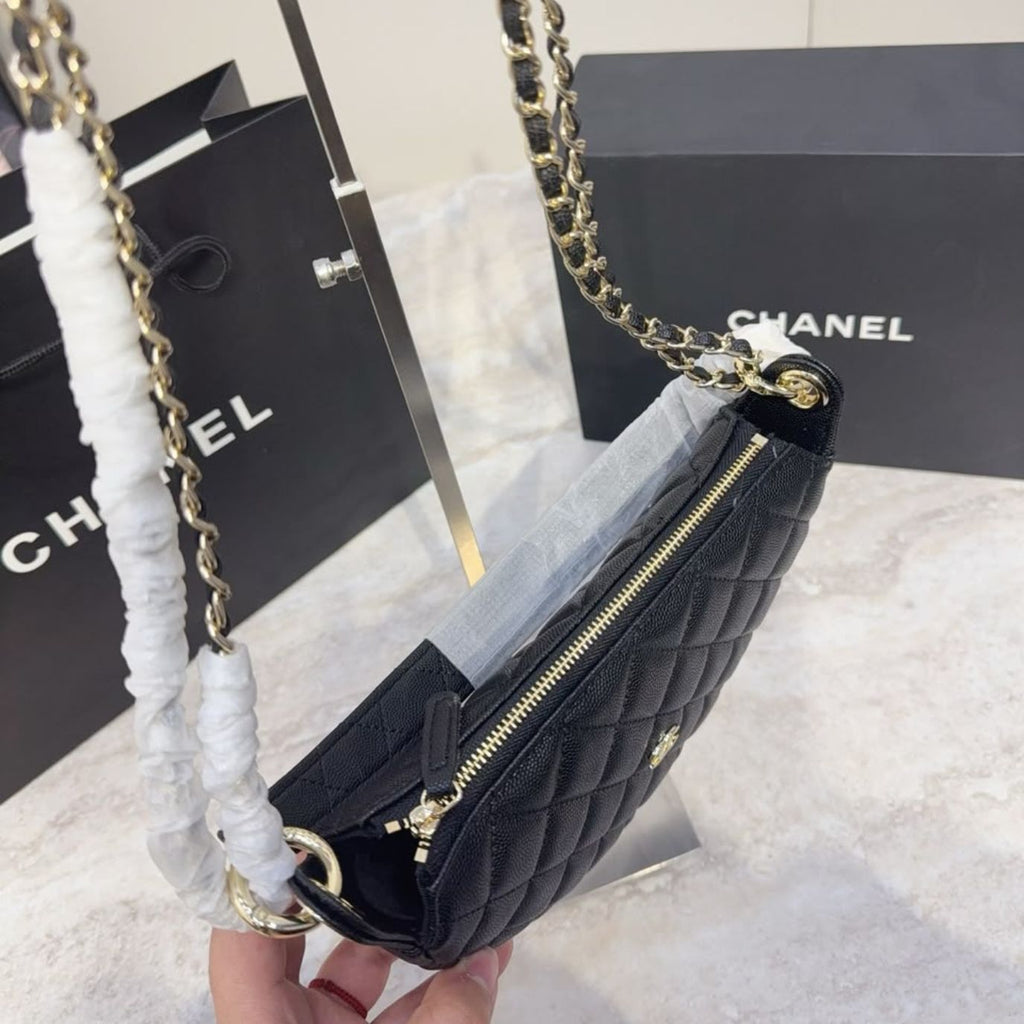 Chanel Quilted Chain Around Pouch Black 7.5 Inches