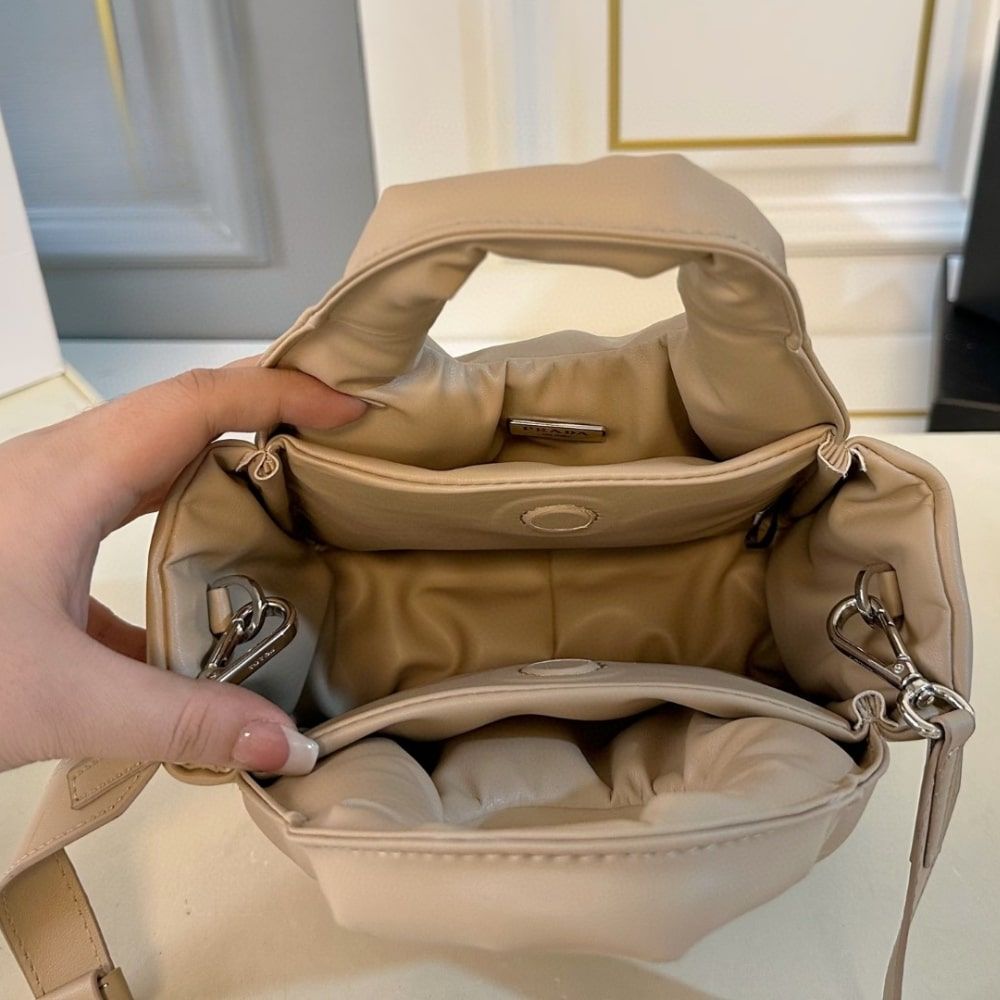 Prada Padded Soft Leather Bag Desert Beige 7.5 Inches 1Ba359 2Dyi F0F24 V Ovo