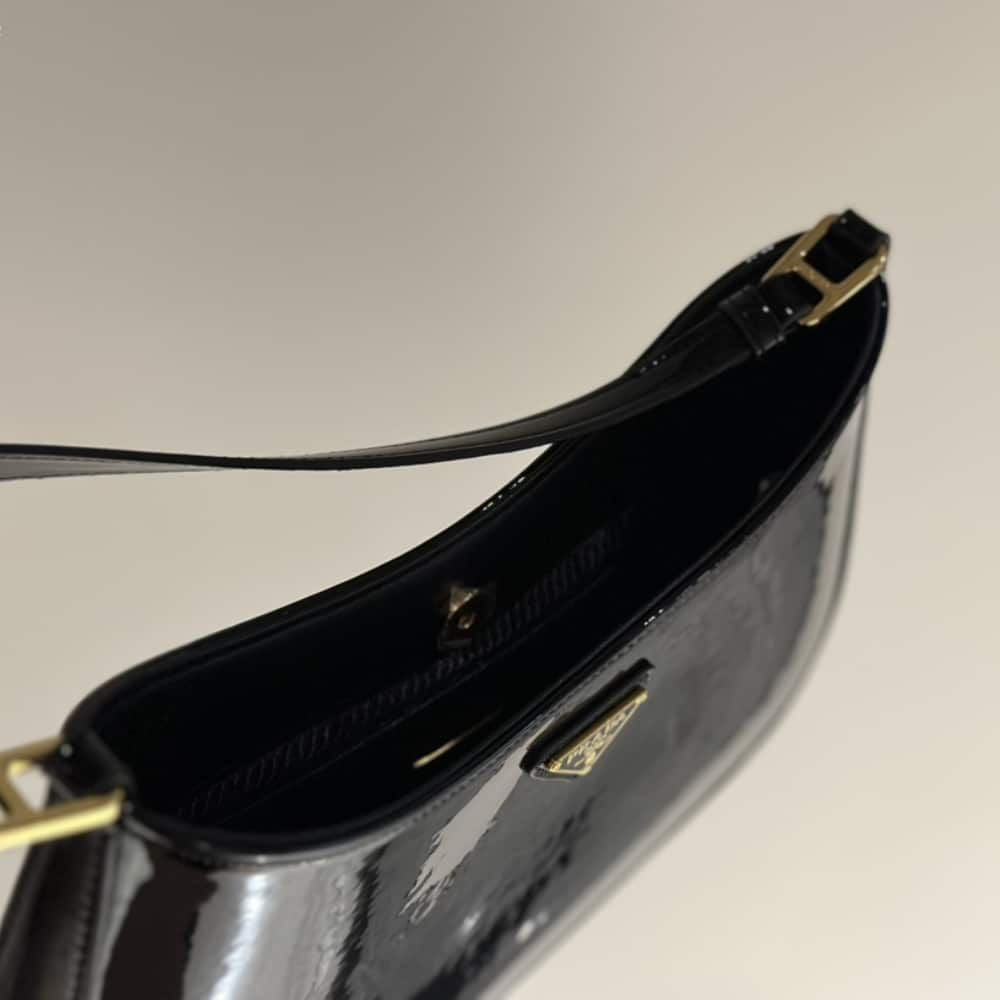 Prada Cleo Patent Leather Bag Black 10.6 Inches 1Bc169 069 F03Kj V Hoo