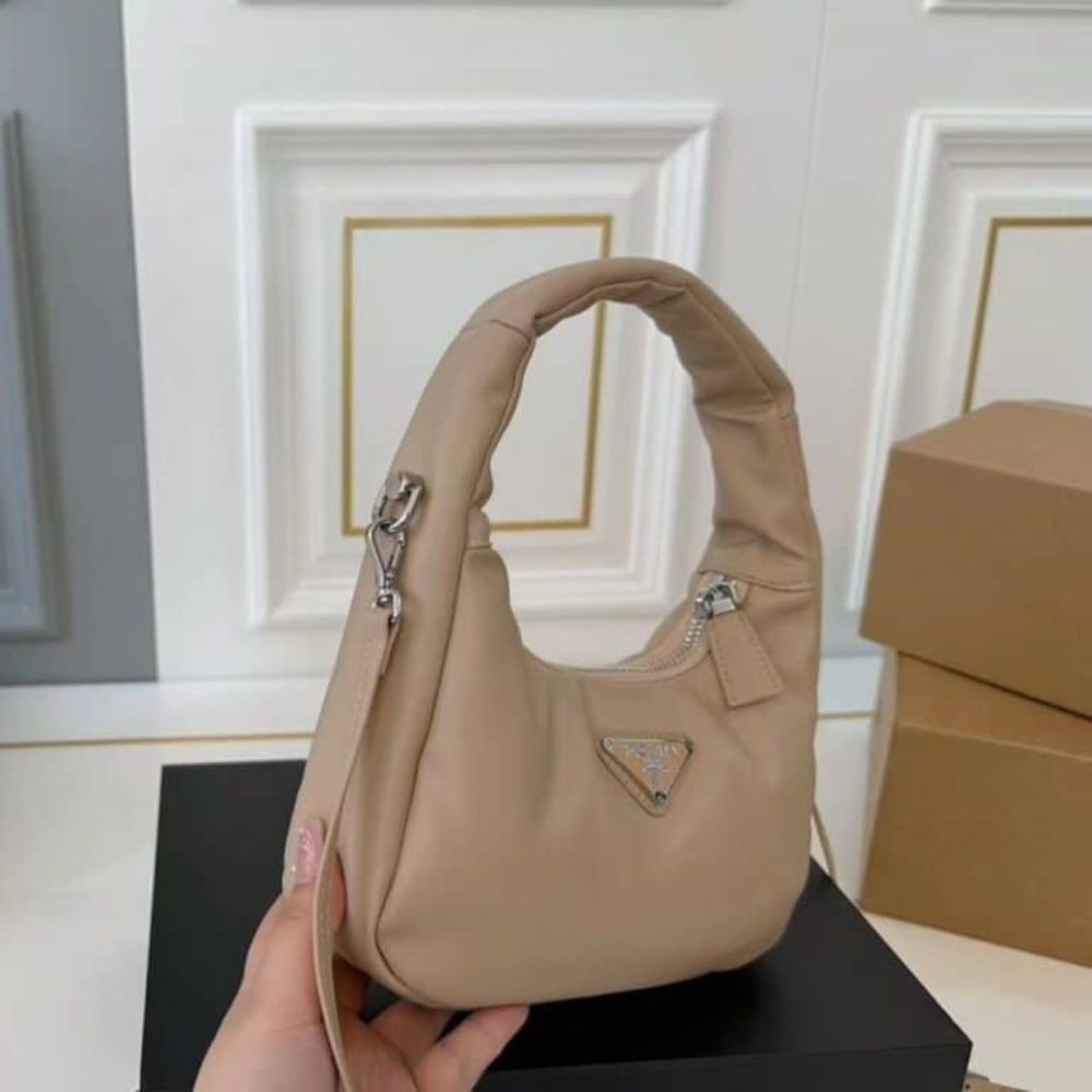 Prada Soft Padded Nappa Leather Bag Beige 8.3 Inches