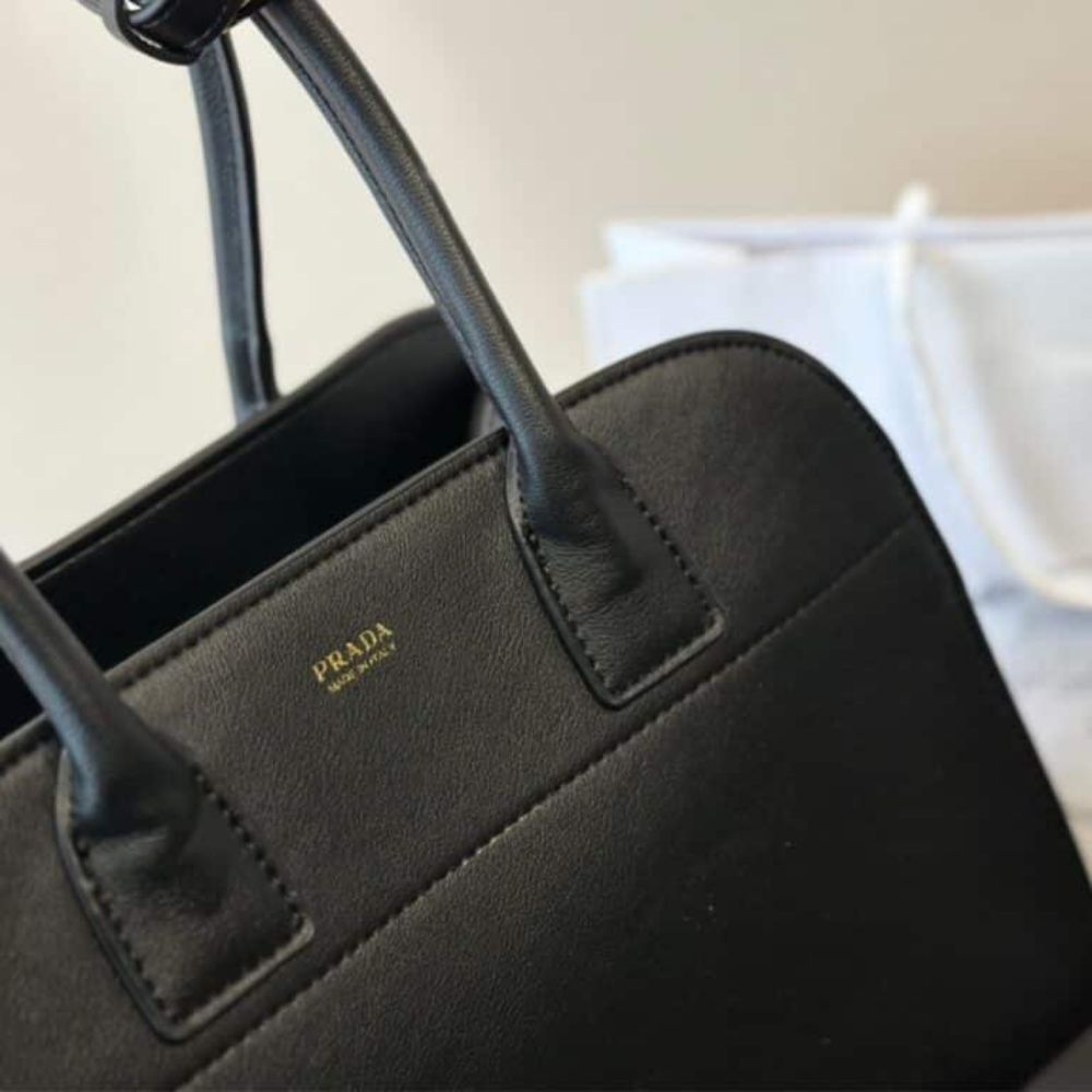 Prada Medium Leather Tote Bag Black 12.6 Inches 1Bg538 2Cys F0002 V Ooo
